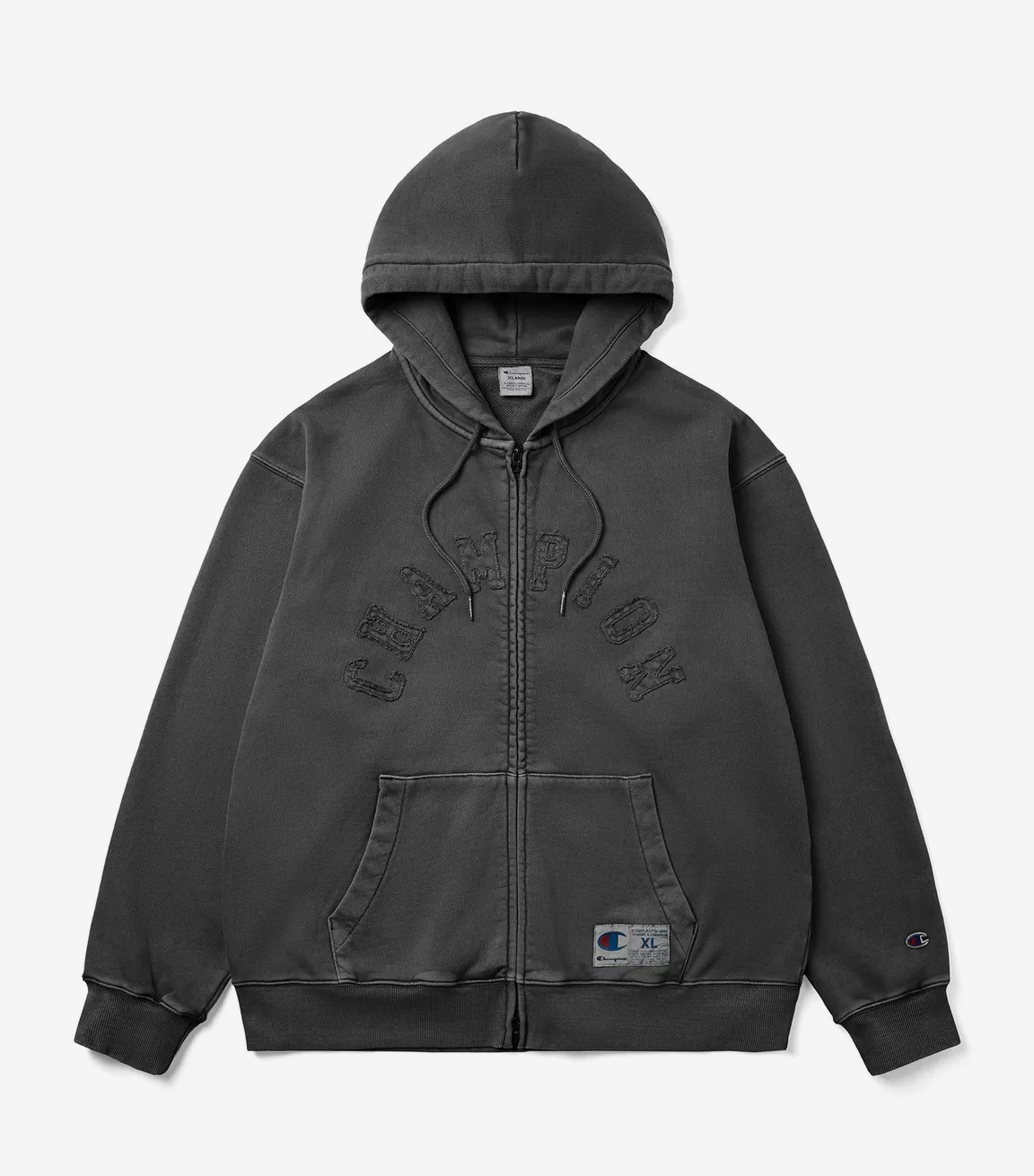 BTS V TAEHYUNG x CHAMPION Arch Logo Loose Fit Applique Dyed Zip-Up Hoo die Charcoal