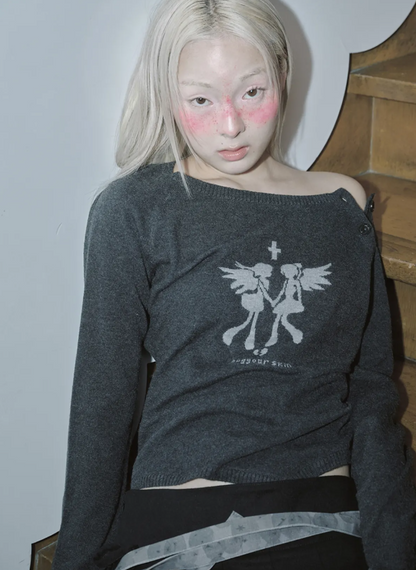HUG YOUR SKIN Fallen Angel Button Knit Top