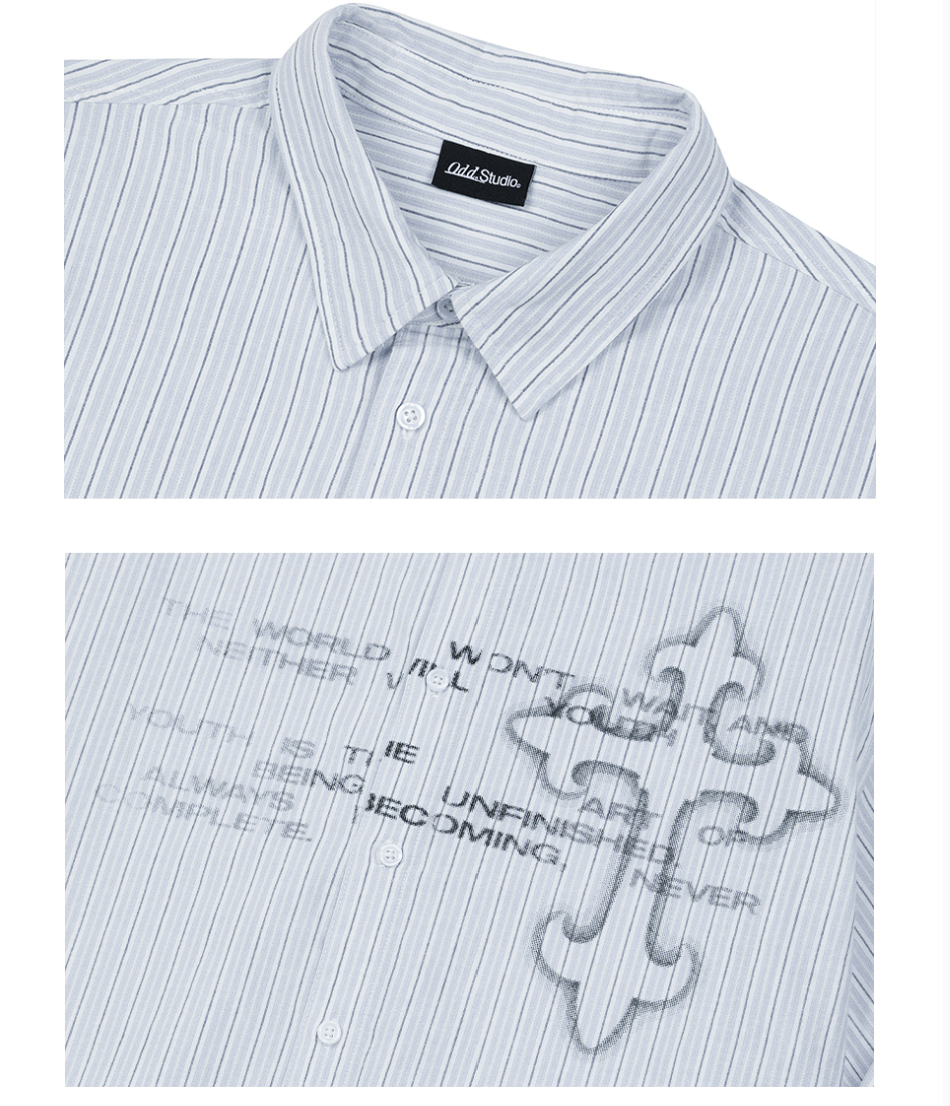 [Enhypen Sunghoon Worn] ODD STUDIO Cross Graphic Stripe Overfit Shirt Blue