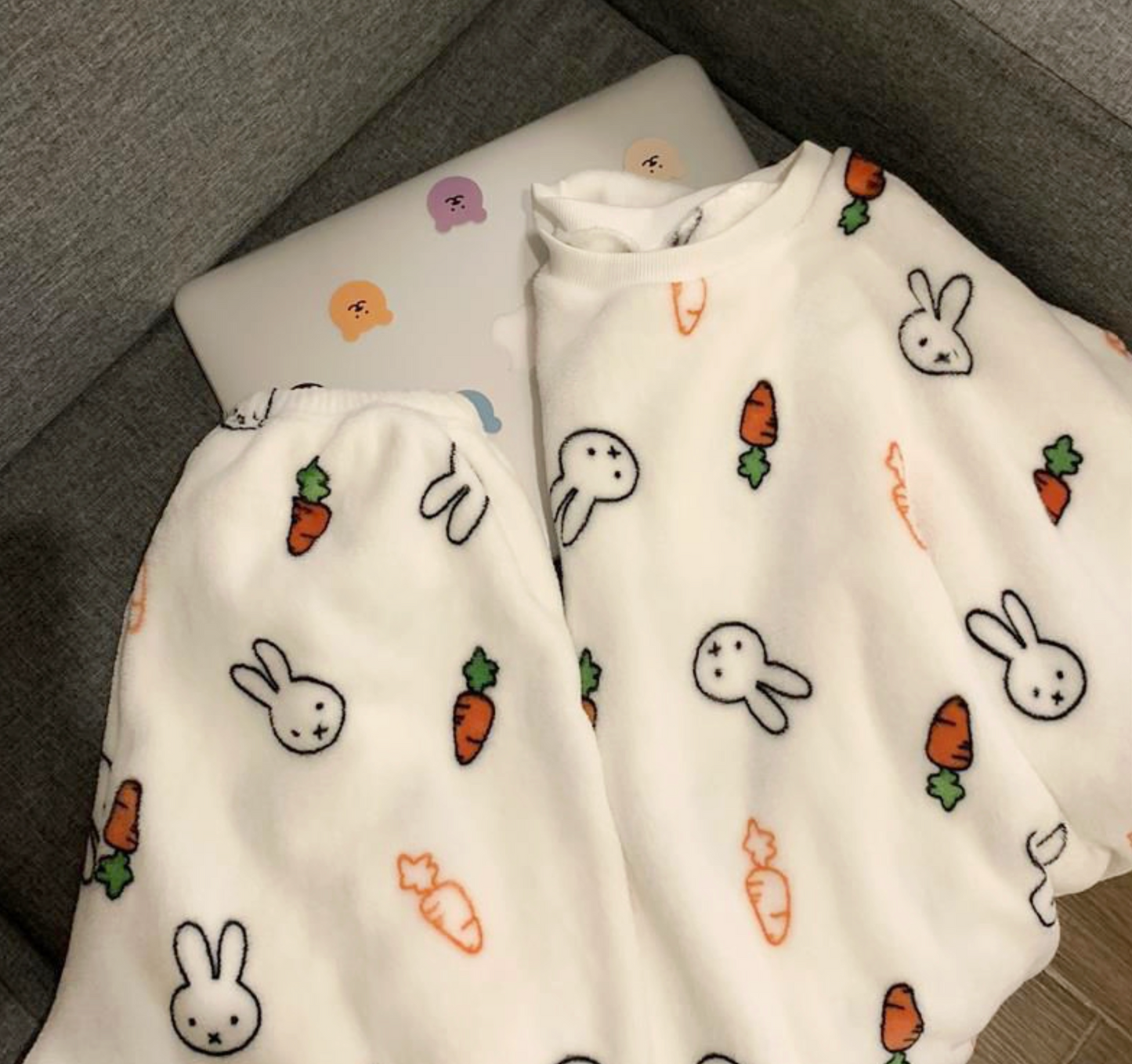 Women’s Winter Sleepwear Set – Miffy Carrot Microfiber Homewear Pajamas White