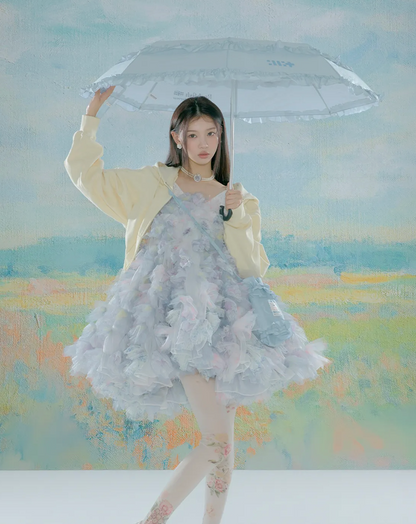 ILLIT x ROCKFISH WEATHERWEAR -  SHORT FRILLED UMBRELLA - SKY BLUE