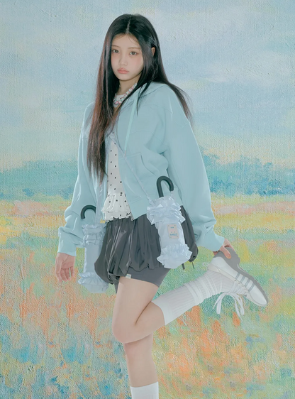 ILLIT x ROCKFISH WEATHERWEAR -  SHORT FRILLED UMBRELLA - SKY BLUE