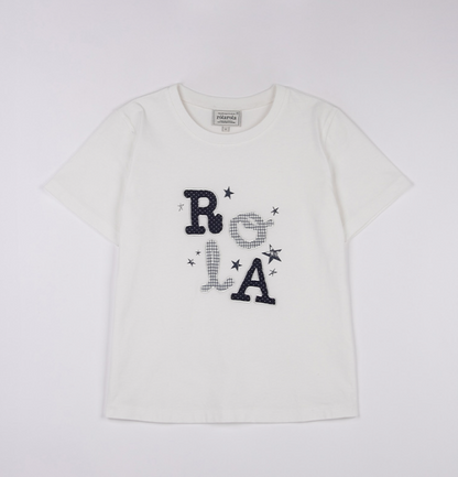 [Ive Wonyoung Worn] Rola Rola Lettering Patchwork T-Shirt