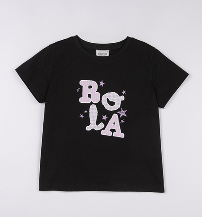 [Ive Wonyoung Worn] Rola Rola Lettering Patchwork T-Shirt