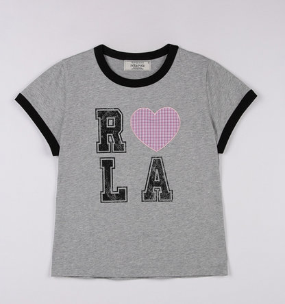 [Ive Wonyoung Worn] Rola Rola I love Rola Patchwork Ringer T-Shirt
