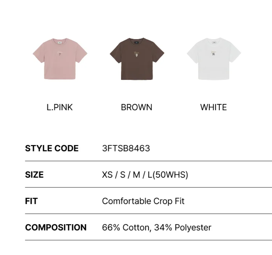 [Aespa Karina Worn] 26 Summer MLB Women's Sheriff Logo Point Comfortable Crop Short Sleeve T-Shirt