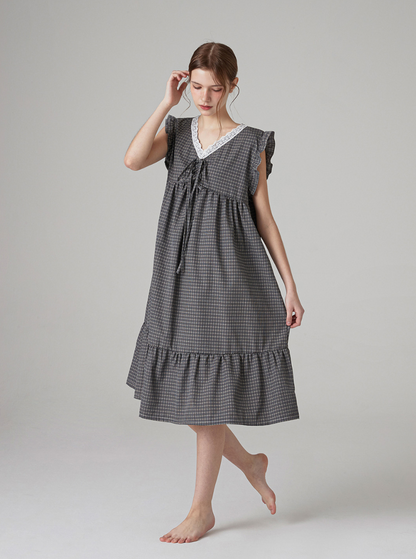Nmixx Haewon X Dossy 26SS Silk-fit Dust Sleeveless Pajama Dress (Charcoal)