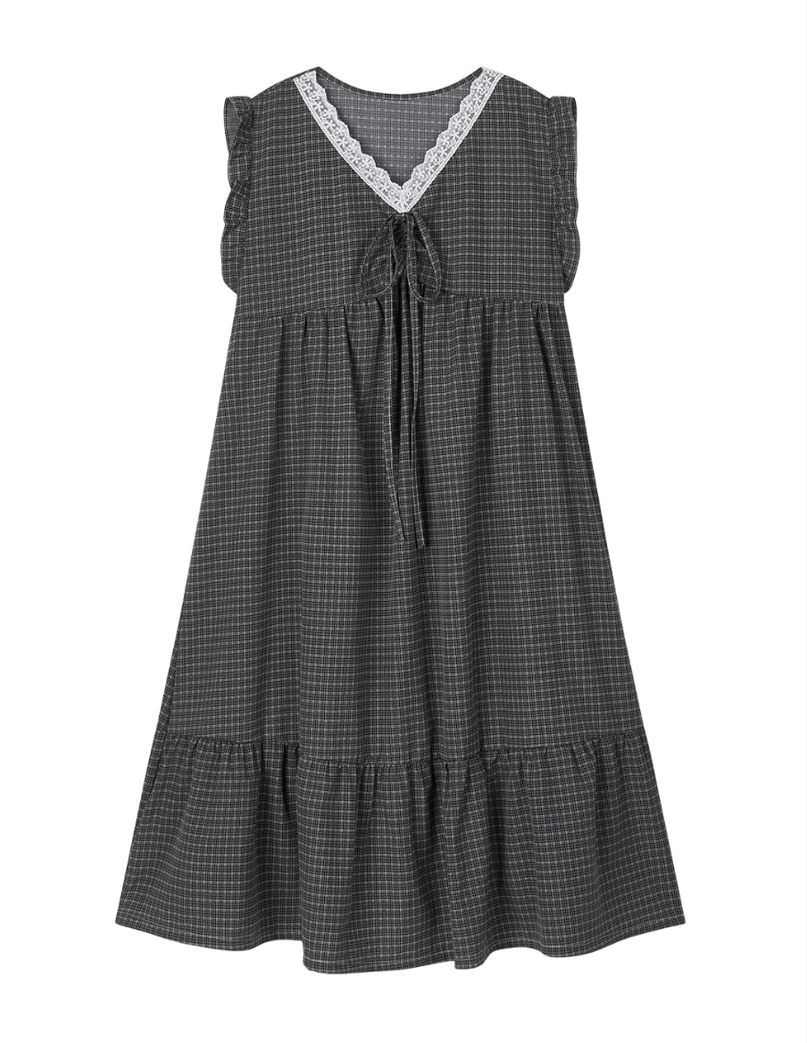 Nmixx Haewon X Dossy 26SS Silk-fit Dust Sleeveless Pajama Dress (Charcoal)