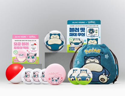 Pokemon X About Tone Skin Layer Fit Cushion 13g with Gift (+Snorlax Pouch, 2 Puffs)