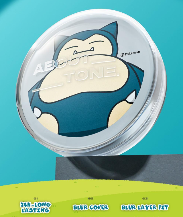 Pokemon X About Tone Skin Layer Fit Cushion 13g with Gift (+Snorlax Pouch, 2 Puffs)