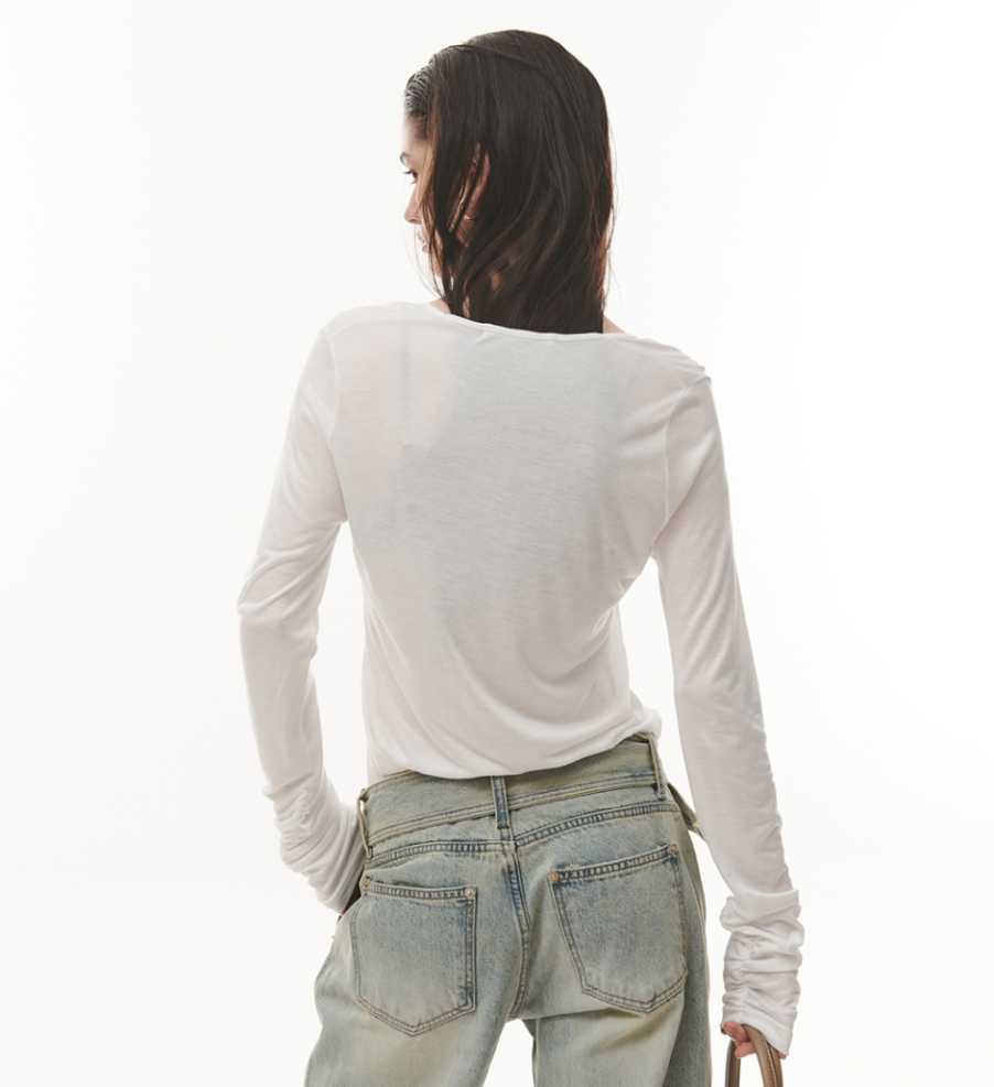 [Aespa Karina Worn] Project Wave See-through Deep V-neck T-shirt