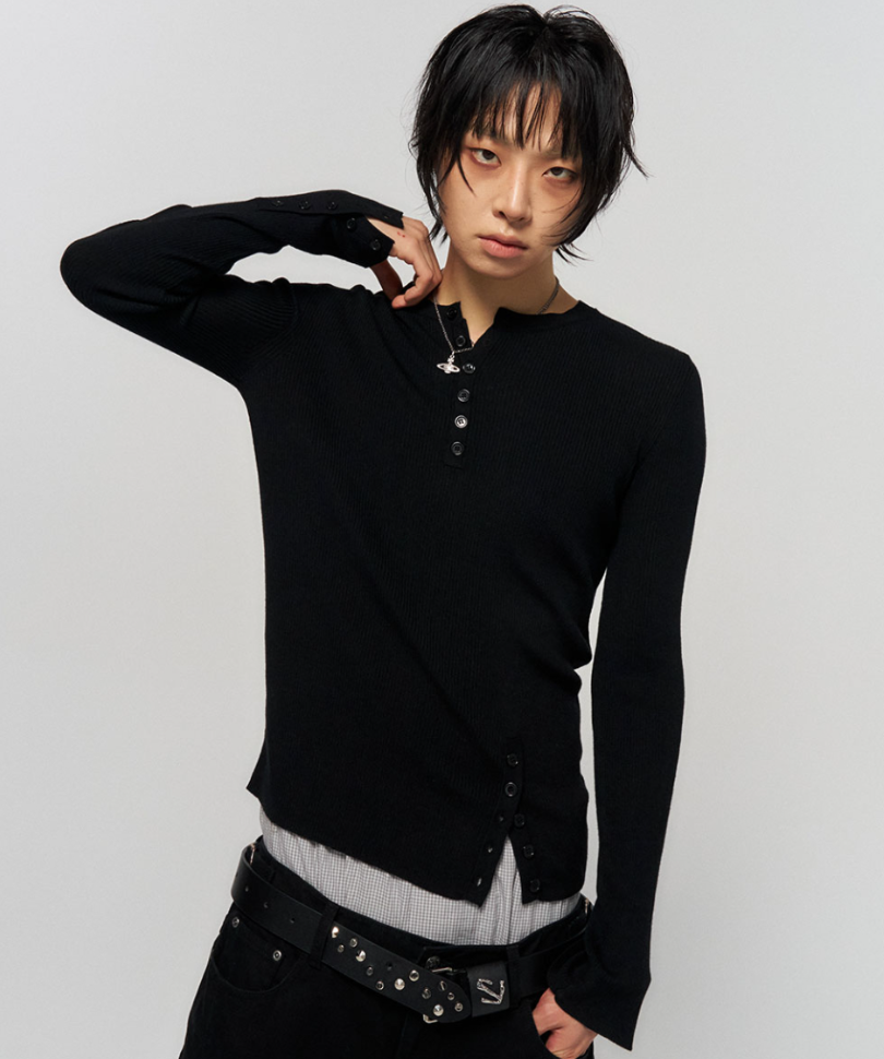 [BTS V Worn] SCHISM INDUCING Button Slit Henley Knit