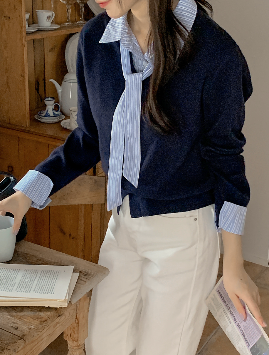 RIRINCO - Teflip Shirt Layered Knit Cardigan