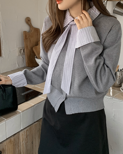 RIRINCO - Teflip Shirt Layered Knit Cardigan