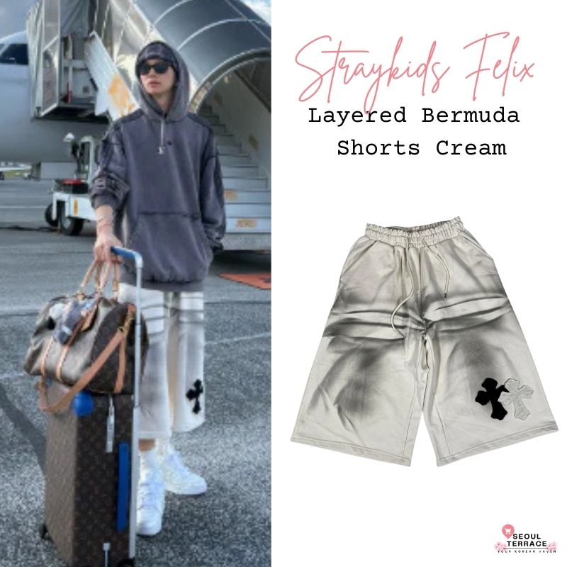 Stray Kids Felix WORN Layered Bermuda Shorts Cream