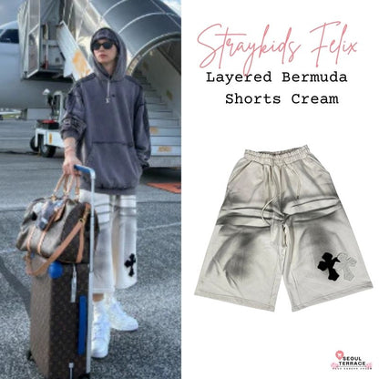 Stray Kids Felix WORN Layered Bermuda Shorts Cream