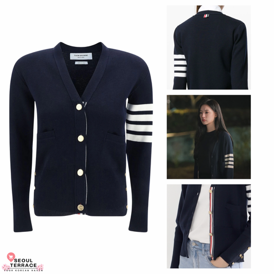 Thom Browne 24FW 4-Bar Stripe Milano Stitch Merino Wool Cardigan (NAVY)