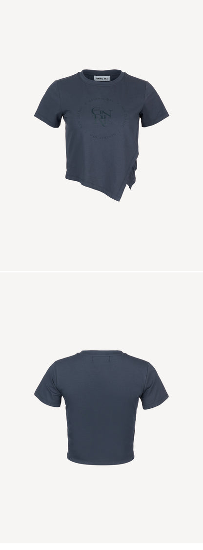 GENERAL IDEA -  WOMAN GNRL Unbalanced Silk Span Short Sleeve T-shirt [DUST BLUE]