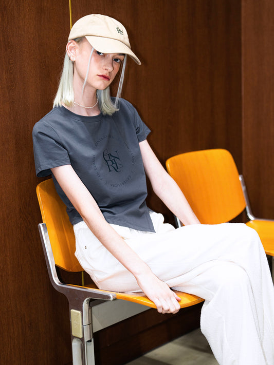 GENERAL IDEA -  WOMAN GNRL Unbalanced Silk Span Short Sleeve T-shirt [DUST BLUE]