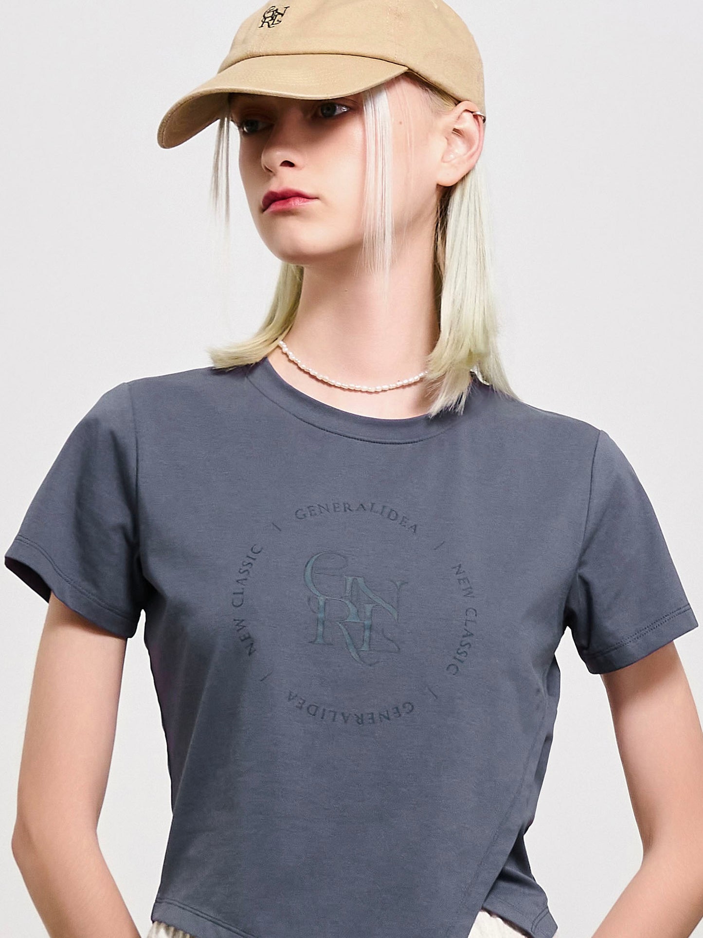 GENERAL IDEA -  WOMAN GNRL Unbalanced Silk Span Short Sleeve T-shirt [DUST BLUE]