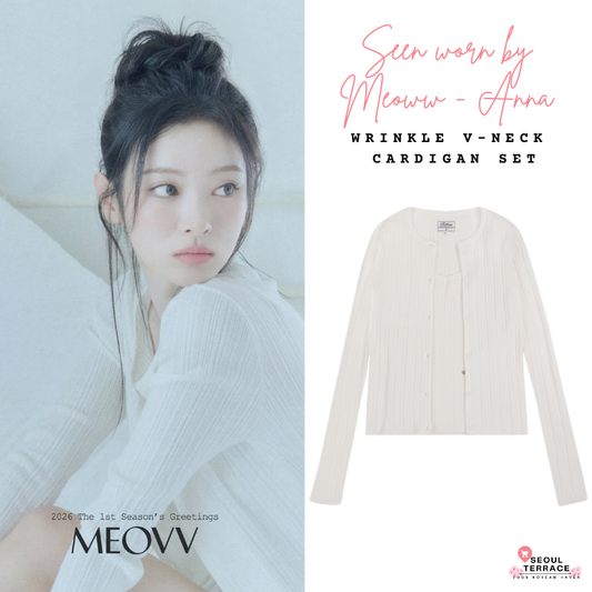 Seen worn by MEOVV Anna Wrinkle V-Neck Cardigan Set