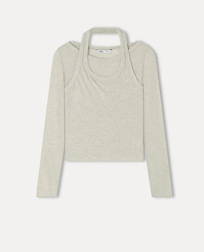 MIXXO - Halter Neck Layered Long Sleeve T-Shirt