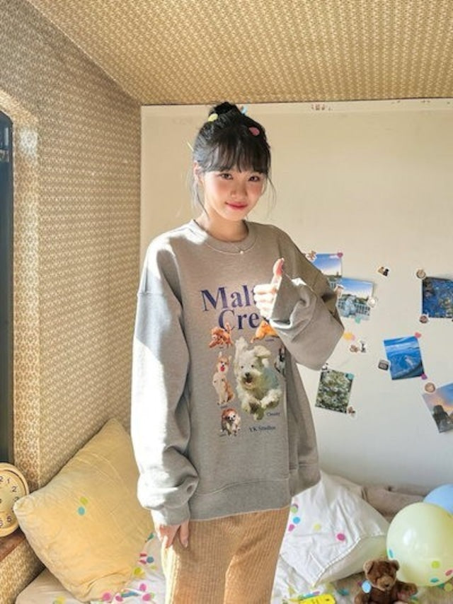 [Lesserafim Chaeyeon Worn] Wai Kei Maltese Crew Sweatshirts