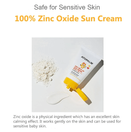 ATOPALM Zinc Physical Sun Cream SPF50+ PA+ for kids, safe for sensitive skin and babies, gentle sunblock with minimal white cast.