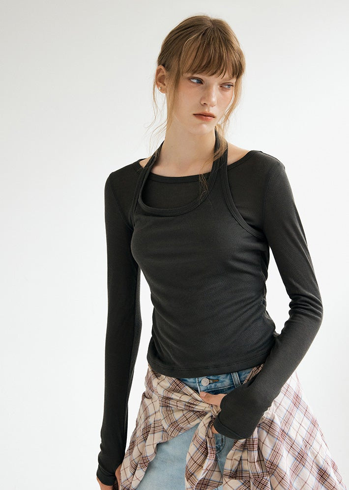 MIXXO - Halter Neck Layered Long Sleeve T-Shirt