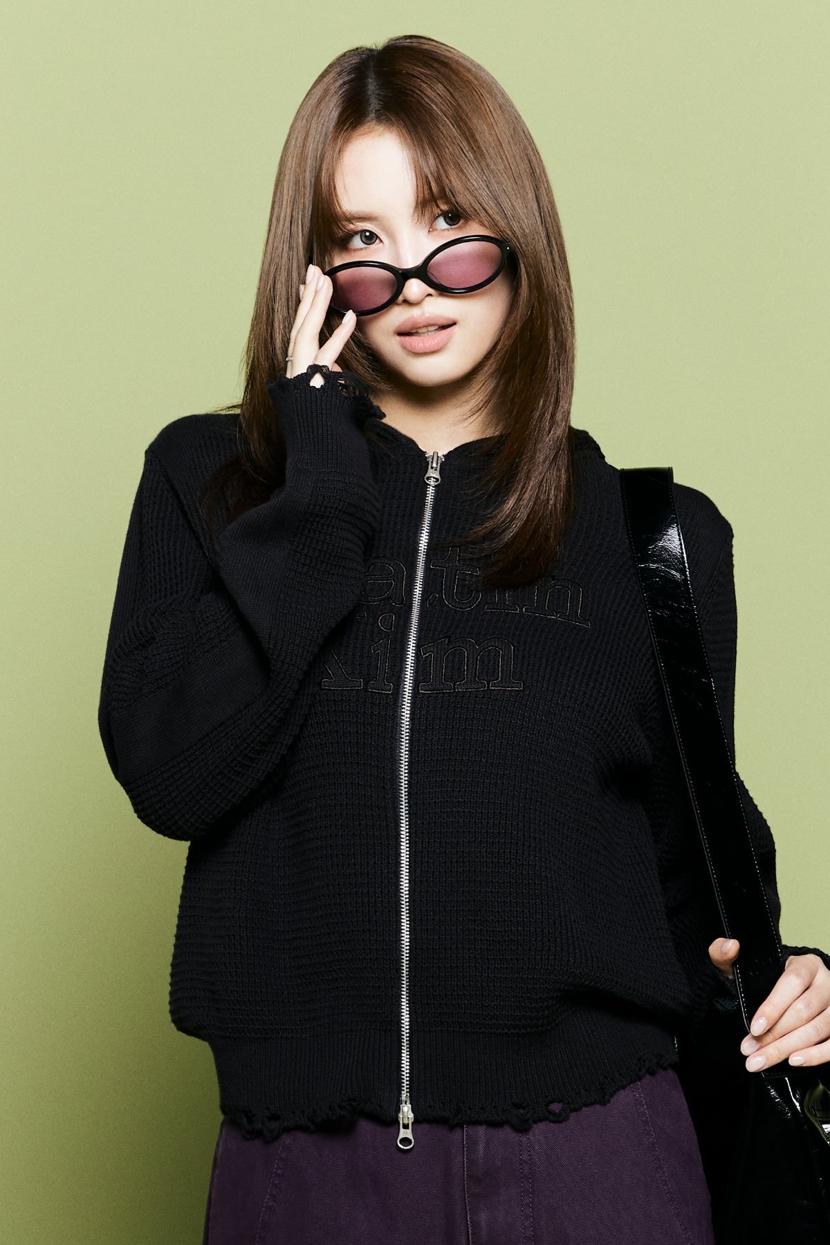 [Twice Momo X Matin Kim 26 Fall Coll.]  Waffle Texture Hoody Knit Zip Up