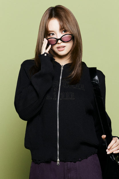 [Twice Momo X Matin Kim 26 Fall Coll.]  Waffle Texture Hoody Knit Zip Up