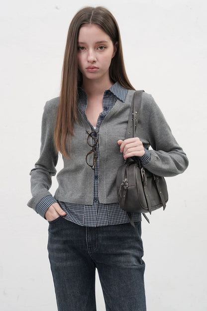 GENERAL IDEA -   WOMAN Check Shirt Layered Cardigan