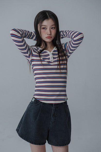 MULTI PINCOAT SLIM TSHIRT_CREAM WINE