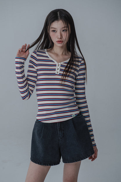 MULTI PINCOAT SLIM TSHIRT_CREAM WINE