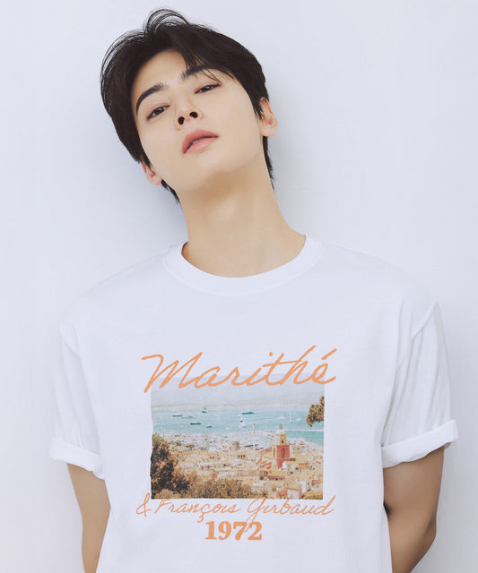 [Worn by Cha Eunwoo] Marithé et François Girbaud Summer Beach Collage Graphic Half Tee