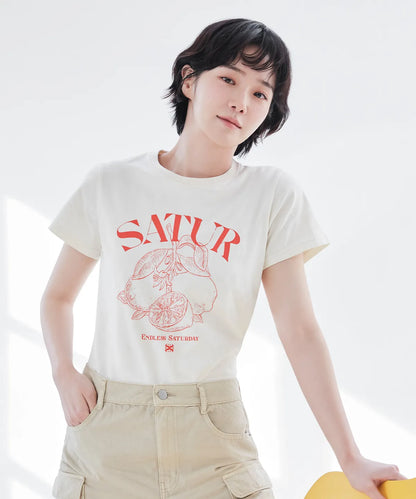 Seventeen Jeonghan and Gyu-young PIck Satur Capri Citron Drawing Summer Graphic Short Sleeve T-Shirt Resort