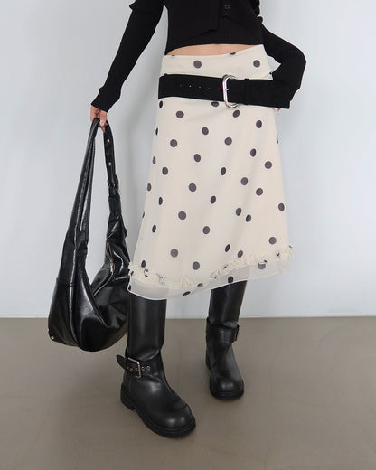 Delight J - Dot Frill Midi Skirt (IVORY)