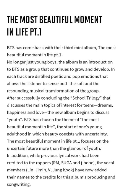 BTS - The Most Beautiful Moment in Life Part 1 -  3rd Mini Album