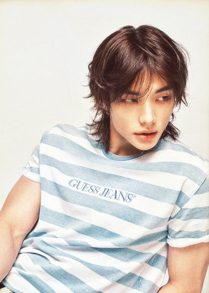 [Straykids Hyunjin Worn] 26 Summer Guess Men Regular Indigo Stripe Short Sleeve T-Shirt _  Light Blue