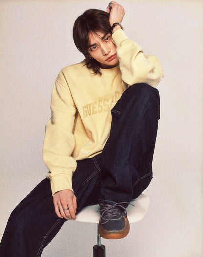 [Straykids Hyunjin Worn] 26SS Guess Men's Regular Long Sleeve Sweatshirt (Yellow)