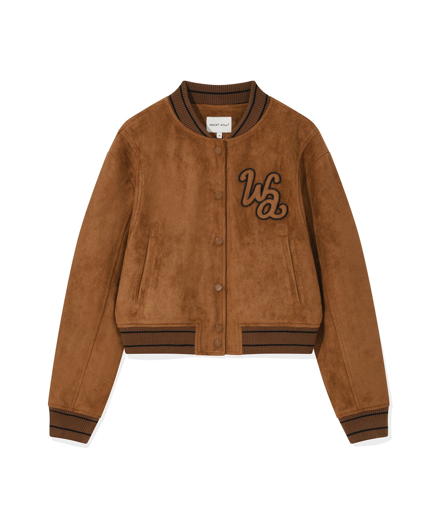 [Aespa Giselle's Wear] WACKY WILLY Women's Suede Varsity Jacket Brown