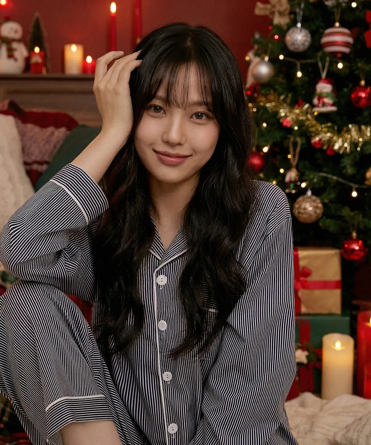 Nmixx Haewon X Dossy Silk Fit Chloe Long Sleeve Couple Pajama Set