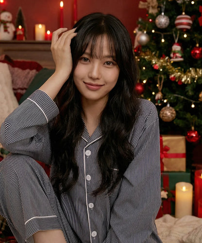 Nmixx Haewon X Dossy Silk Fit Chloe Long Sleeve Couple Pajama Set