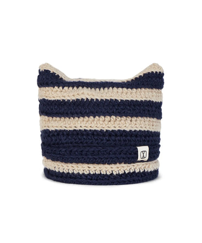 [kpop Idol Best Pick] VARZAR Square Label Striped Crochet Beanie