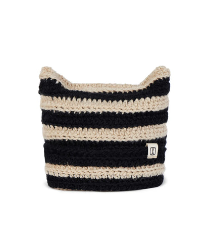[kpop Idol Best Pick] VARZAR Square Label Striped Crochet Beanie