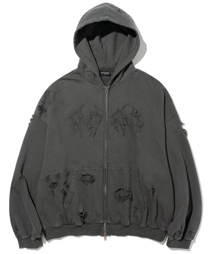 [TXT Beomgyu Worn] Not4Nerd Destroyed Wild Logo Pigment Hood Zip up