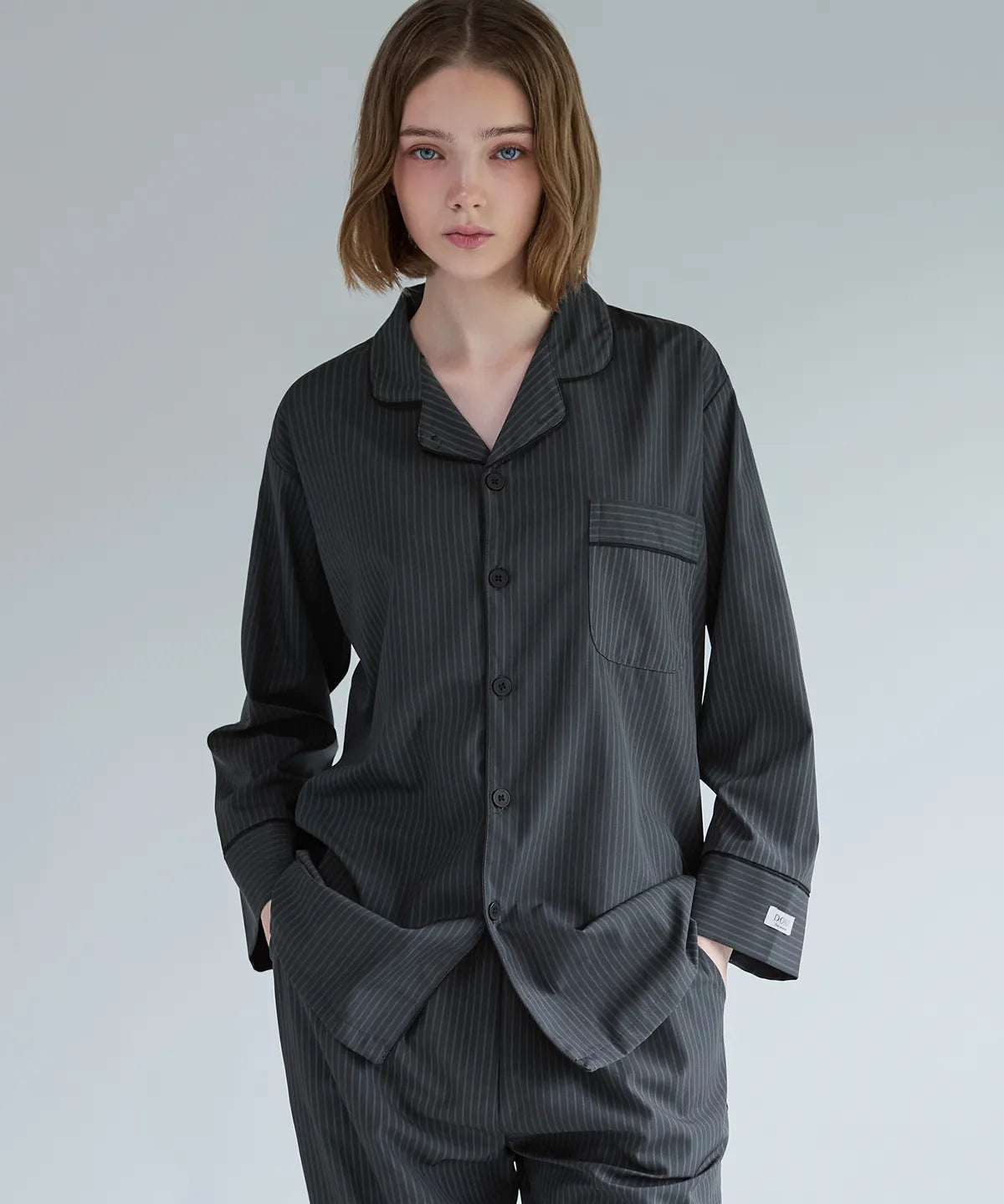 [Nmixx X Dossy] Silk Fit Modern Black Long Sleeve Couple Pajama Set