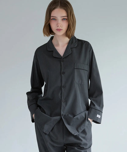 [Nmixx X Dossy] Silk Fit Modern Black Long Sleeve Couple Pajama Set