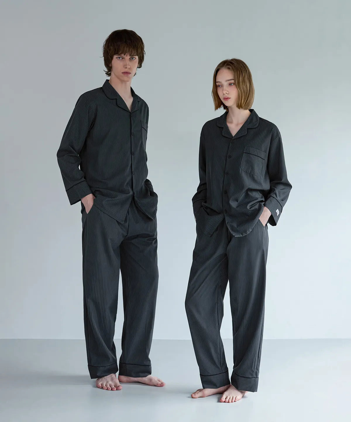 [Nmixx X Dossy] Silk Fit Modern Black Long Sleeve Couple Pajama Set