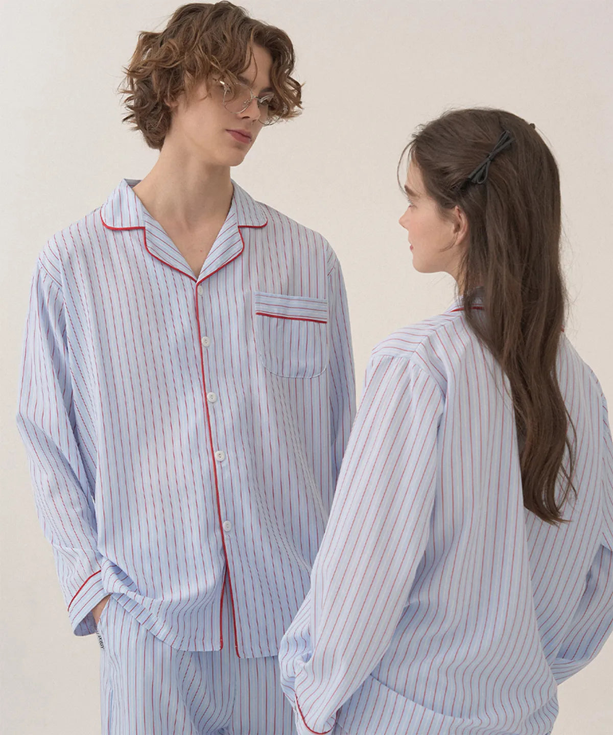 Nmixx Haewon X Dossy Silk Fit Chloe Long Sleeve Couple Pajama Set (Sky)